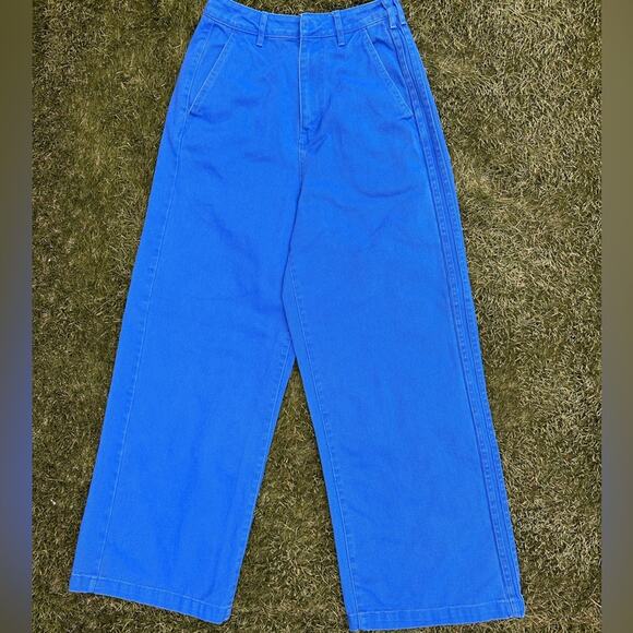Adidas x KSENIASCHNAIDER 3 Stripe Jeans Wide Leg Dodger Royal Blue Denim 26 - Picture 2 of 9